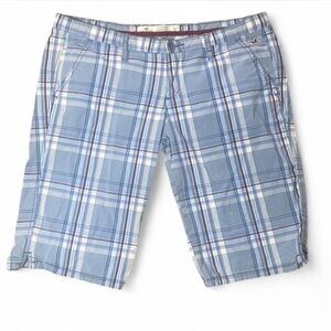 Hollister Co. Y2K Low-Rise Plaid Bermuda Shorts Light Blue White Pink - Sz 3
